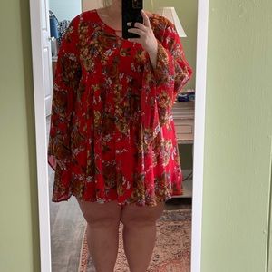 Umber bell sleeve babydoll dress